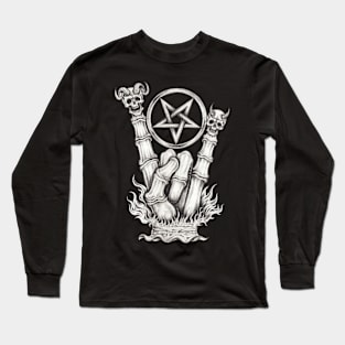 Surreal art devil hand skeleton sign of the horns. Long Sleeve T-Shirt